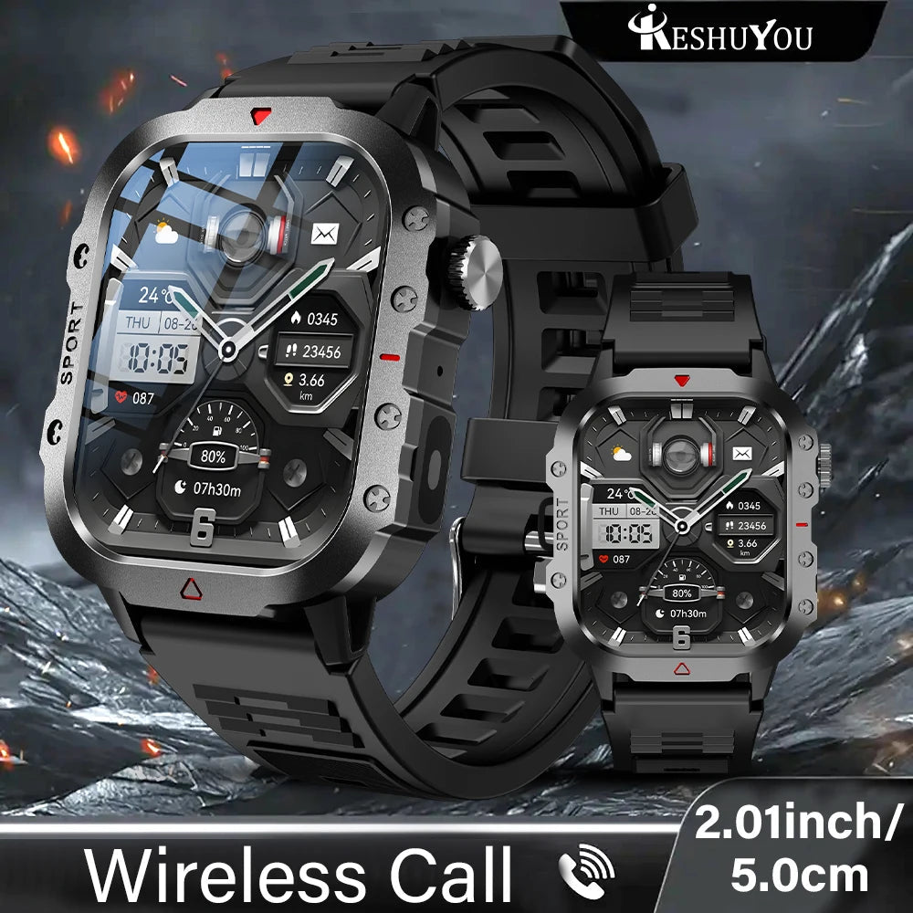 KESHUYOU Outdoor Smart Watch - 2.01 Inch HD Screen and LED Flashlight optoeletronics