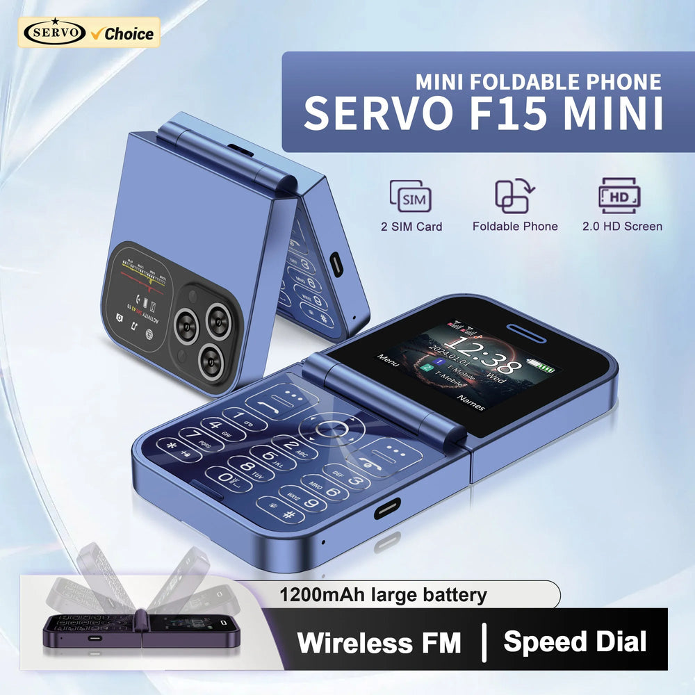 SERVO F15 Mini Flip Phone - Dual SIM 2G Compact Mobile optoeletronics