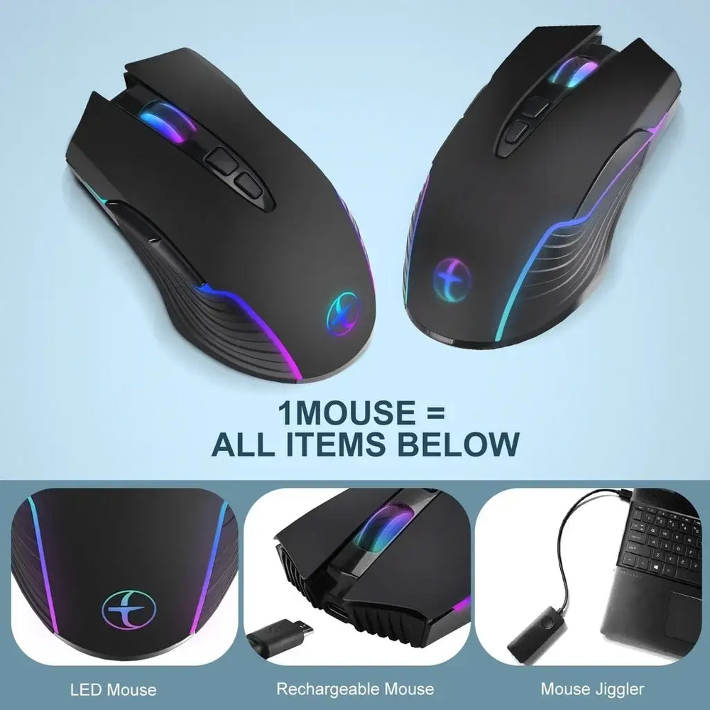 Silent Rechargeable Wireless Mouse with USB-C Support and touch screen display showing statistics.