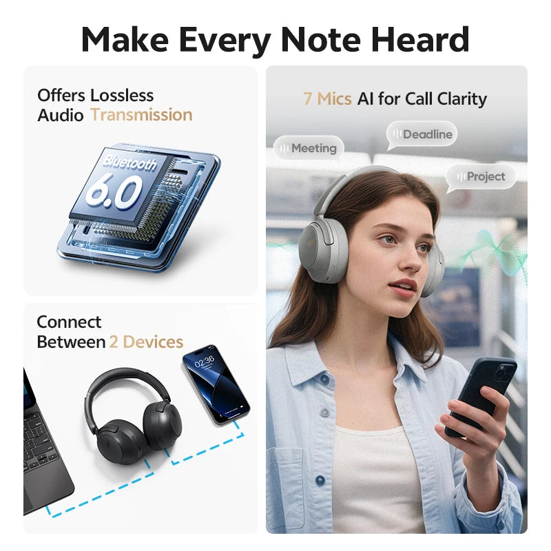 QCY H3S Adaptive ANC Headphones - LDAC 102H Playtime optoeletronics