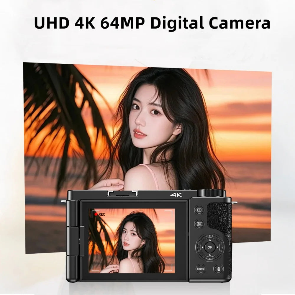 4K 64MP Flip-Screen Vlogging Camera with 12x Optical Zoom optoeletronics