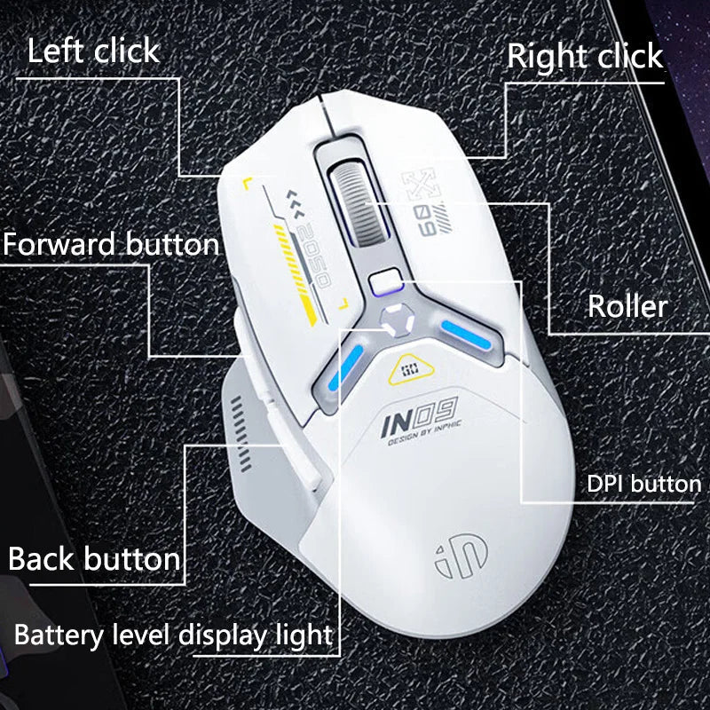 Inphic IN9 Rechargeable Wireless Gaming Mouse with RGB Lighting optoeletronics