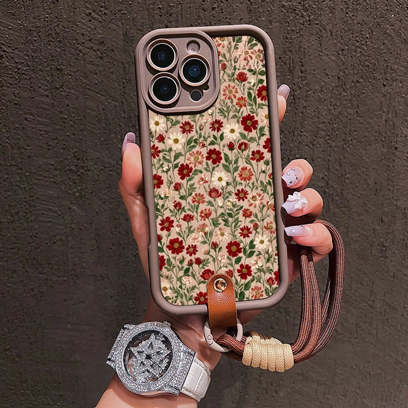 Floral Lanyard Phone Case for iPhone - Silicone Crossbody Cover optoeletronics
