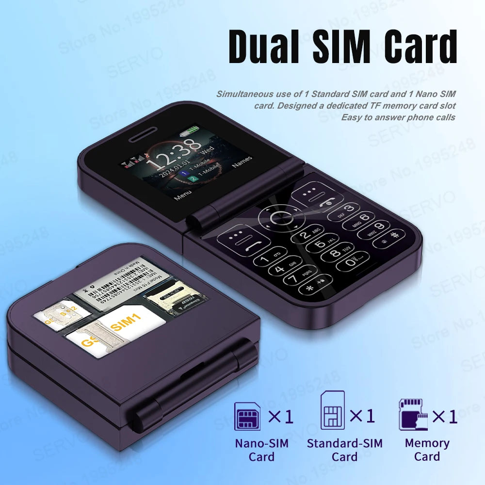 SERVO F15 Mini Flip Phone - Dual SIM 2G Compact Mobile optoeletronics