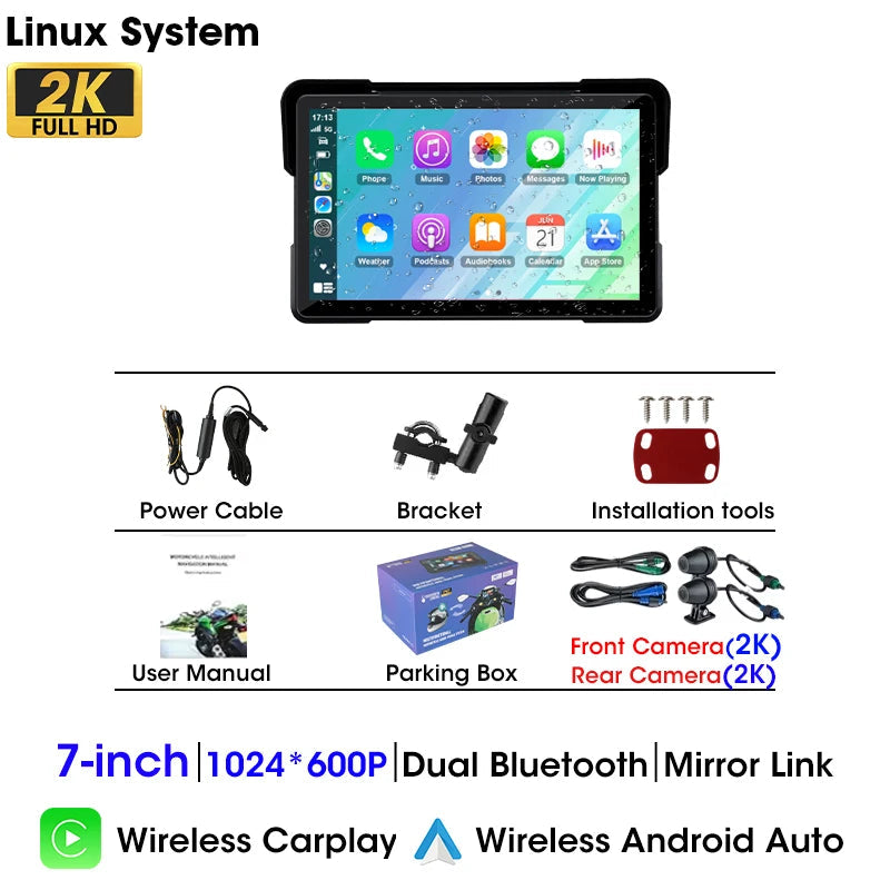5/7-inch Motorcycle GPS Display - 2K DVR CarPlay Android Auto optoeletronics