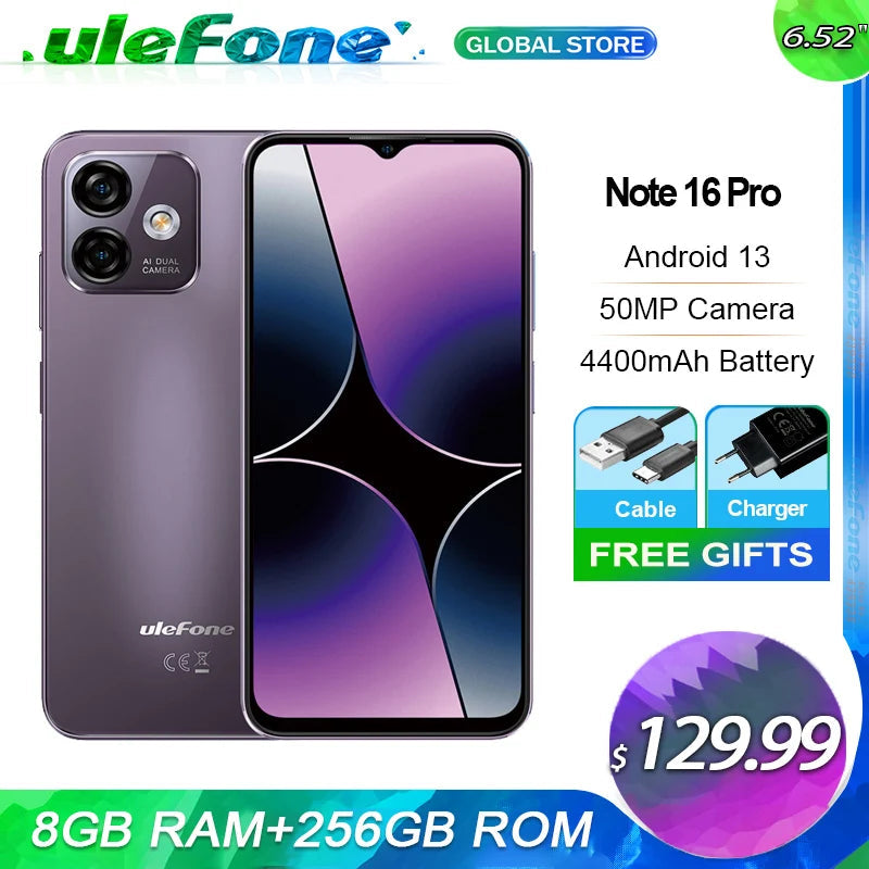 Ulefone Note 16 Pro 4G Smartphone - 6.52-Inch 50MP Android Phone optoeletronics