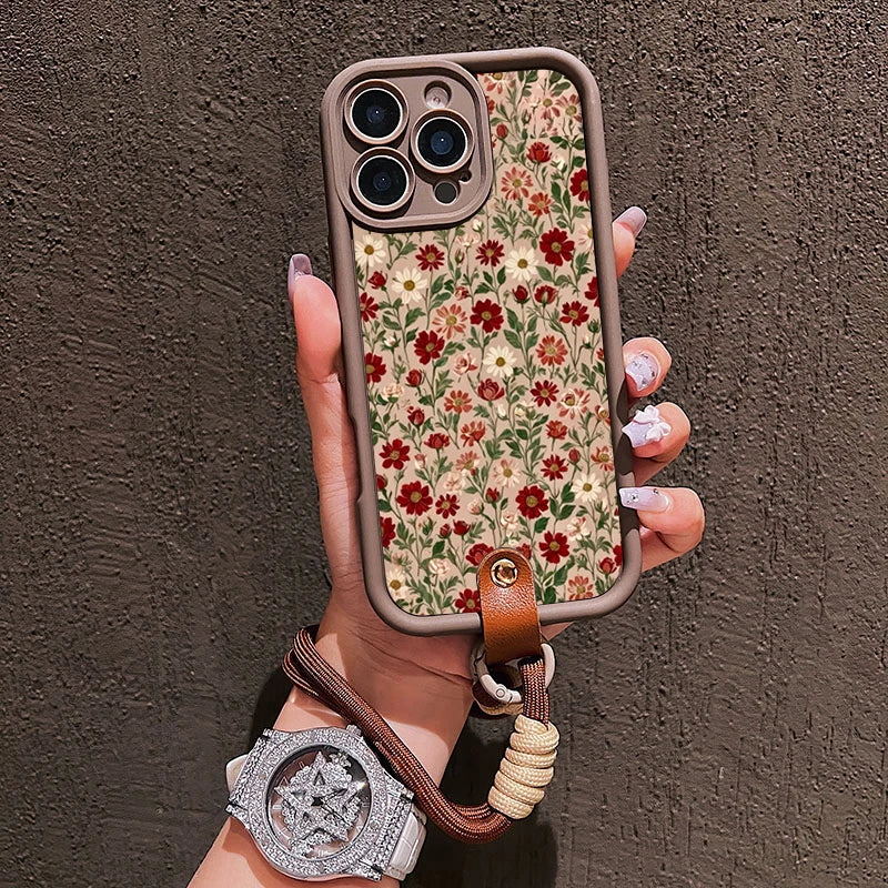 Floral Lanyard Phone Case for iPhone - Silicone Crossbody Cover optoeletronics