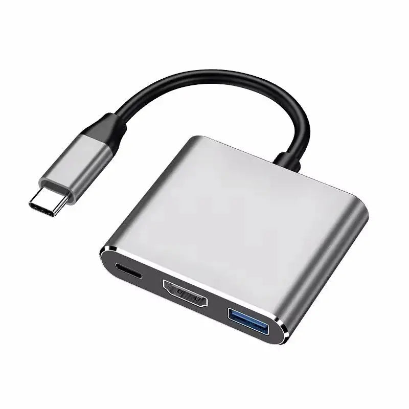 3-in-1 USB-C Hub with HDMI and USB 3.0 Ports featuring compact design and versatile connectivity options.