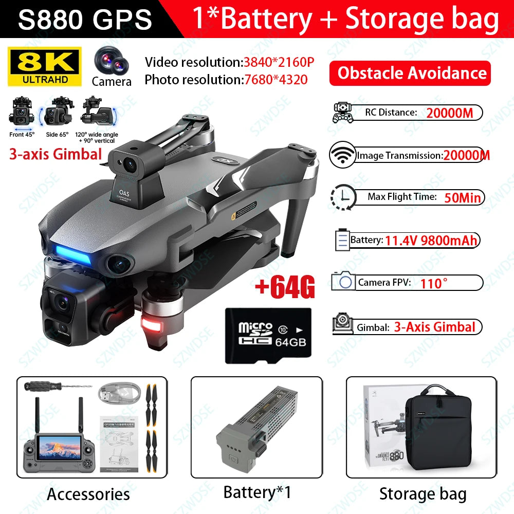 S880 Max Fishing GPS Drone with 8K Dual Camera and Airdrop optoeletronics