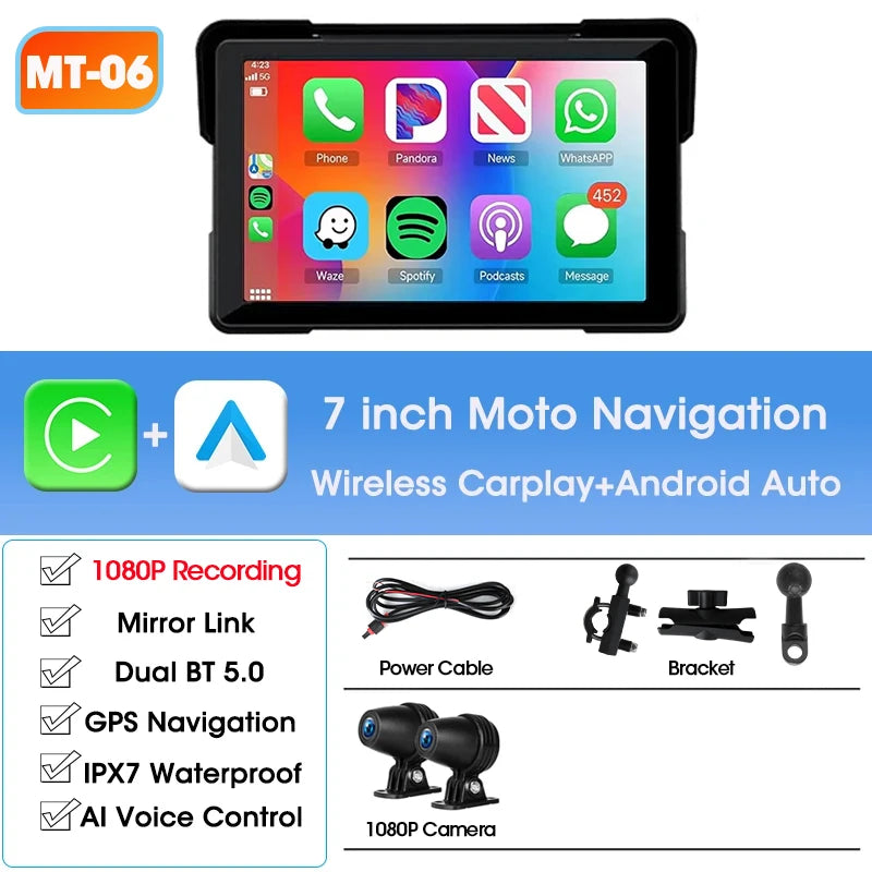 Jansite Motorcycle CarPlay GPS Display - IPX7 Waterproof DVR optoeletronics